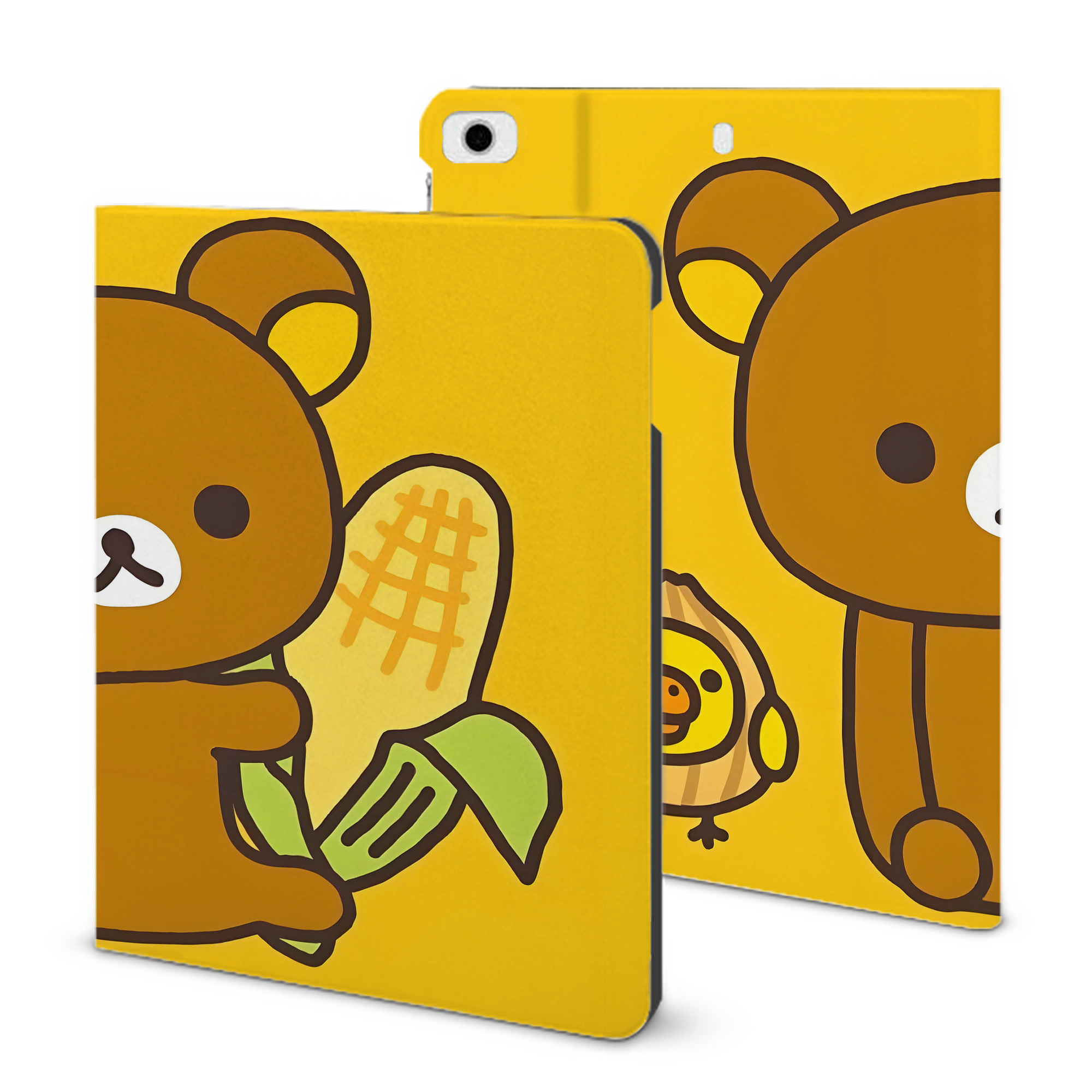 （画像用） リラックマ リラックマ キイロイトリ Rilakkuma Korilakkuma Kiiroitori IPad ケース ブック型 PUレザー TPU 耐衝撃 軽量 薄型 ペン収納なし 全面保護 IPad 各モデル対応